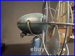 Vintage Westinghouse Art Deco Blue Metal Table Oscillating Fan Works Great