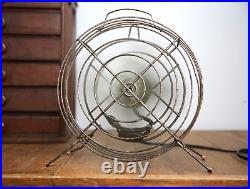 Vintage industrial Fan Desktop 10 blade metal cage steampunk antique handle