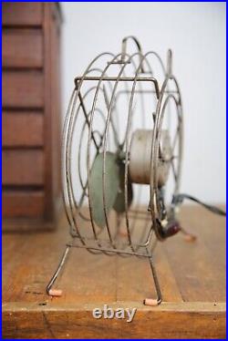 Vintage industrial Fan Desktop 10 blade metal cage steampunk antique handle