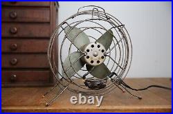 Vintage industrial Fan Desktop 10 blade metal cage steampunk antique handle