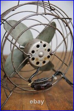 Vintage industrial Fan Desktop 10 blade metal cage steampunk antique handle