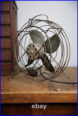 Vintage industrial Fan Desktop 10 blade metal cage steampunk antique handle