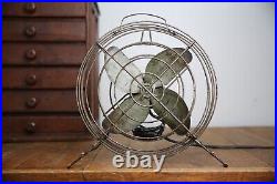 Vintage industrial Fan Desktop 10 blade metal cage steampunk antique handle