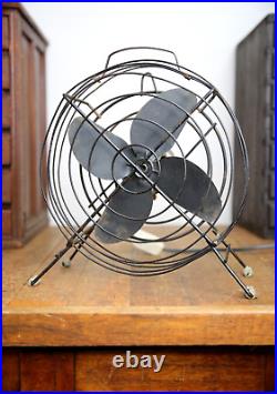 Vintage industrial Fan Desktop 10 blade metal cage steampunk antique handle old