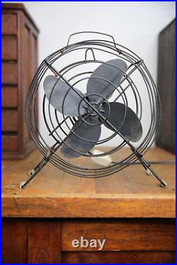 Vintage industrial Fan Desktop 10 blade metal cage steampunk antique handle old