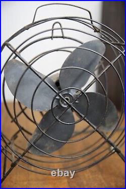 Vintage industrial Fan Desktop 10 blade metal cage steampunk antique handle old