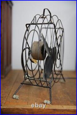 Vintage industrial Fan Desktop 10 blade metal cage steampunk antique handle old