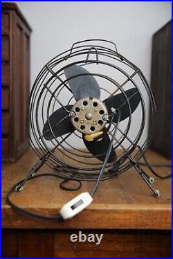 Vintage industrial Fan Desktop 10 blade metal cage steampunk antique handle old