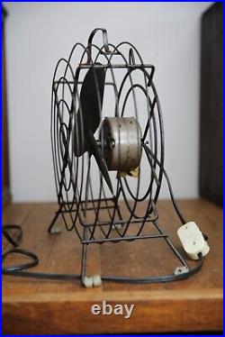 Vintage industrial Fan Desktop 10 blade metal cage steampunk antique handle old