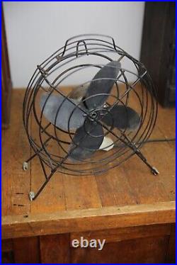 Vintage industrial Fan Desktop 10 blade metal cage steampunk antique handle old