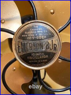 WORKING Antique 1930s Emerson B Jr. 10 Oscillator 2 Speed Black Electric Fan