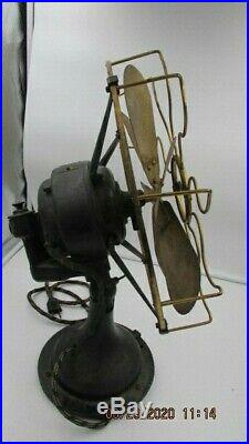 Working Vintage Antique Westinghouse 1914 6 Brass Blade Oscillating Fan AC 12